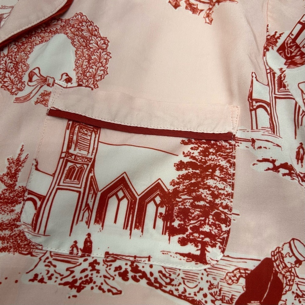 KATIE KIME WOMENS APRES SKI TOILE RED HOLIDAY PRINT THEME PAJAMA TOP LG - Picture 5 of 16